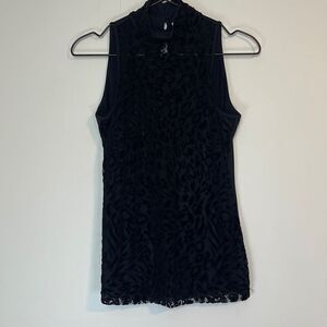 Anne Fontaine Paris Black Mockneck Tank Velvet Leopard 40 6-8